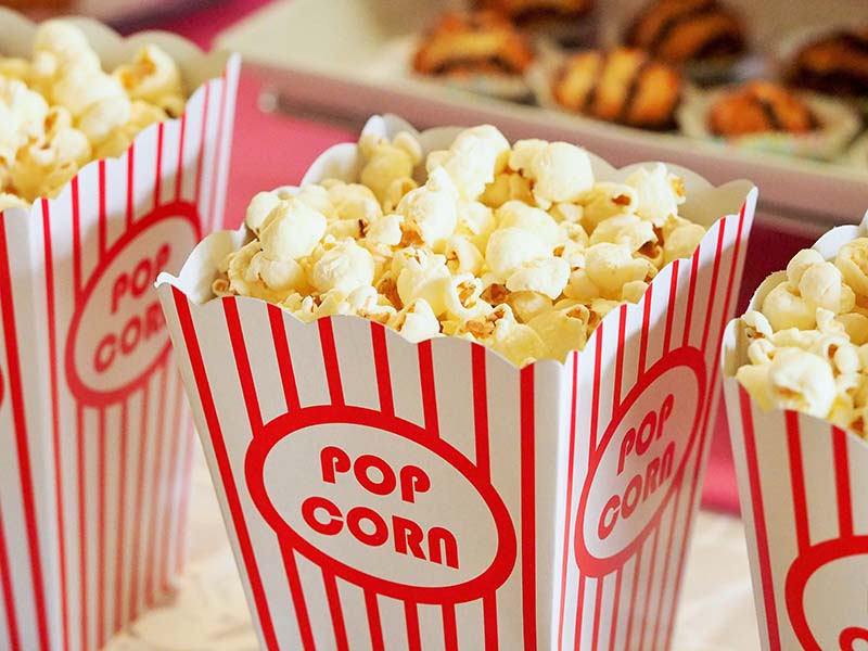 popcorn and movie screen rental extras